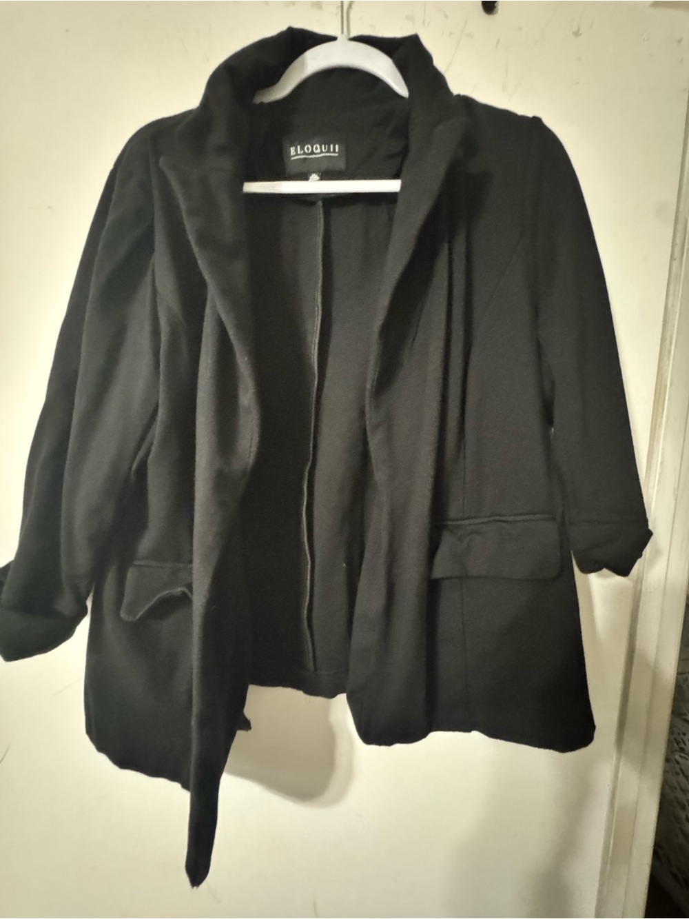 Eloquii Black Open-Front Draped Blazer